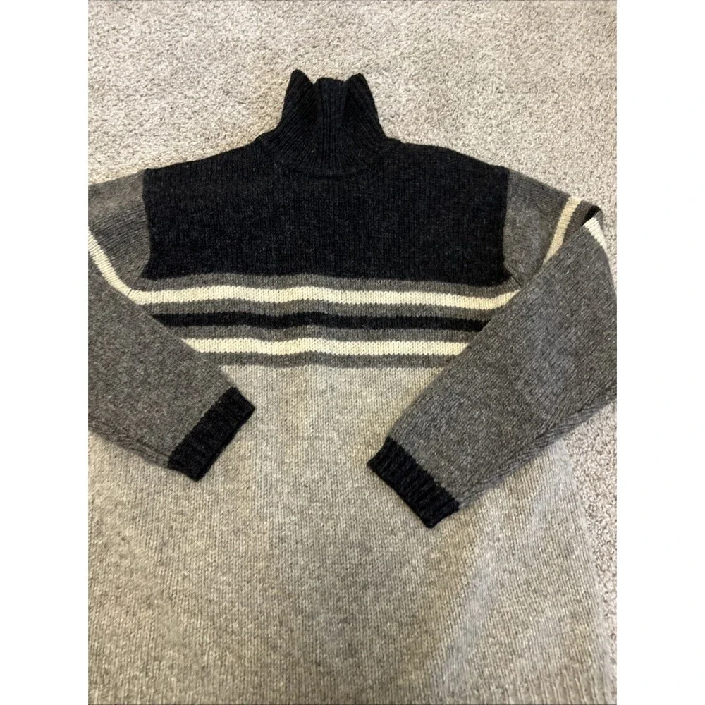 BANANA REPUBLIC Men’s Wool Turtleneck Sweater Vintage Striped Brown-Grey Large
